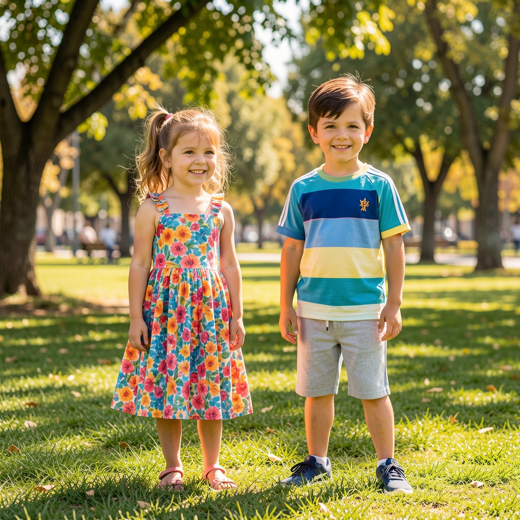 Conjunto de nena 4 a 8 años: vestido floral de algodón rosa con volados y zapatillas blancas — moda infantil argentina primavera