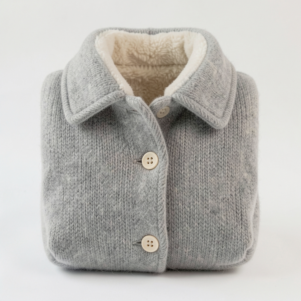 Campera de lana merino gris claro con botones nácar y forro interior de algodón