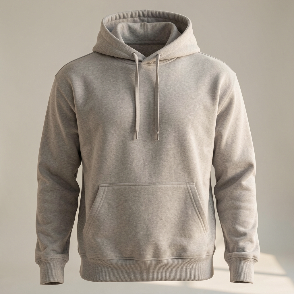 Buzo hoodie de algodón francés color gris marengo con cordón y bolsillo canguro — corte regular fit para hombre