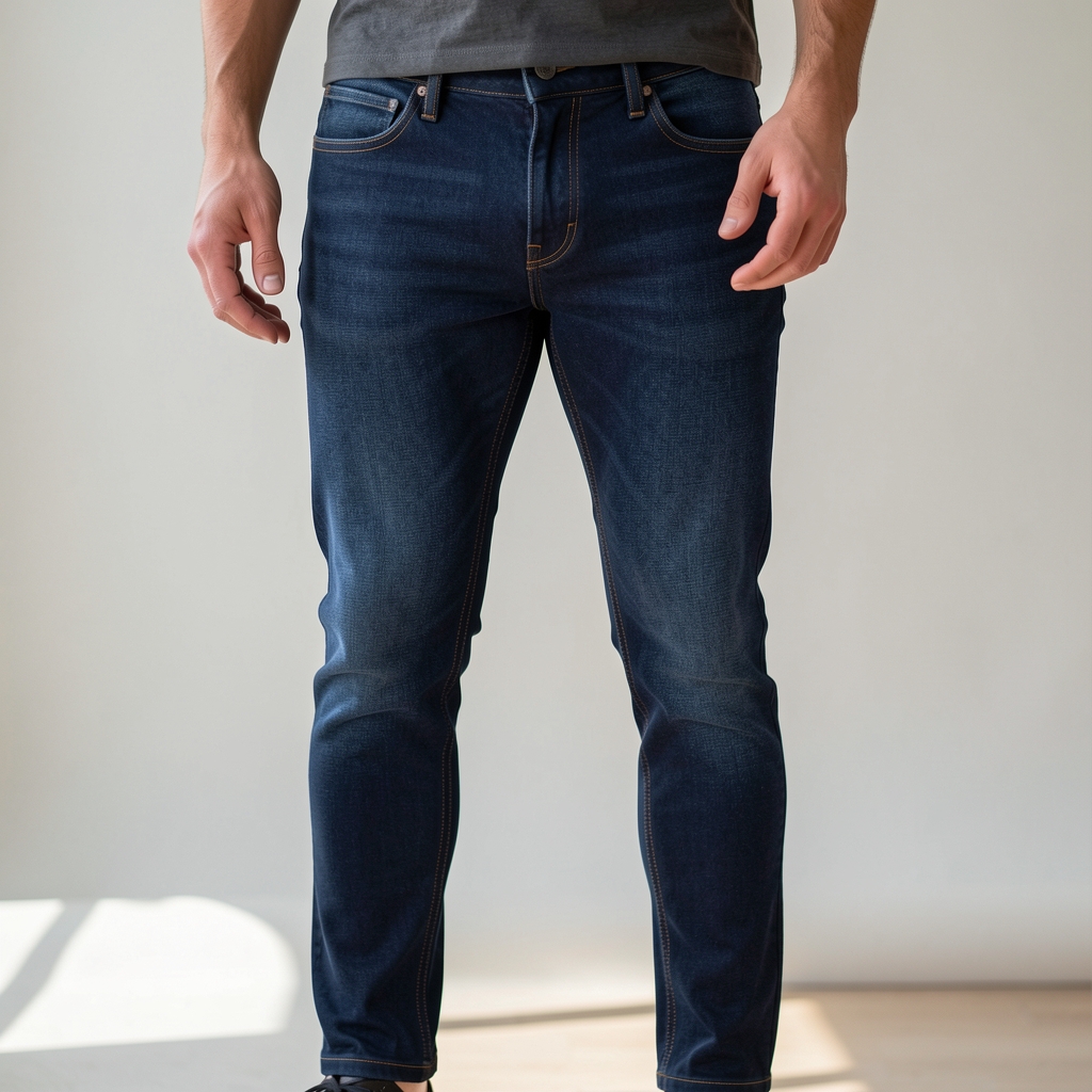 Jean slim de denim stretch azul oscuro con corte moderno para hombre, talle 28 al 38